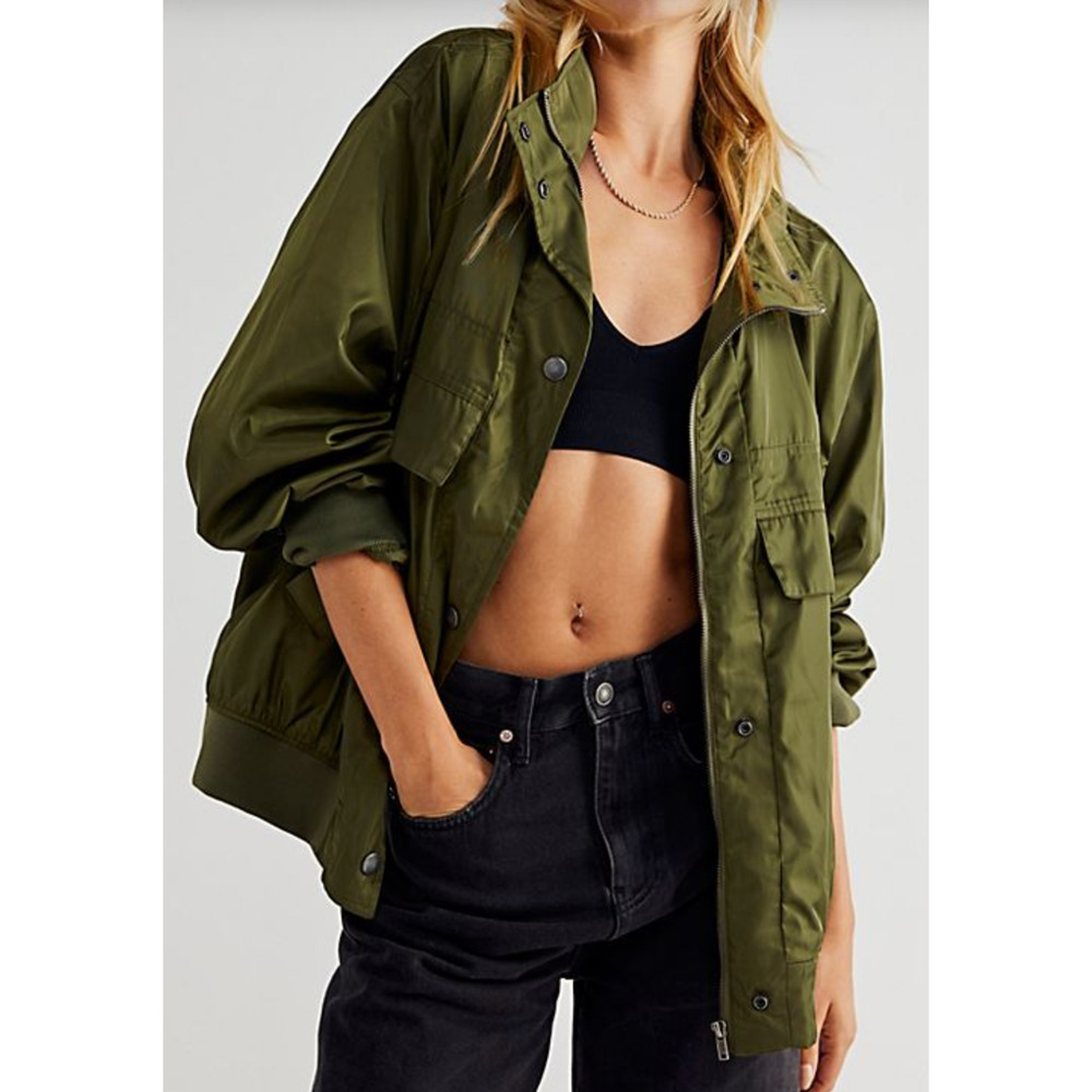 NEW FREE PEOPLE GREEN HERE RIGHT NOW SLOUCHY BOMBER JACKET SIZE XS